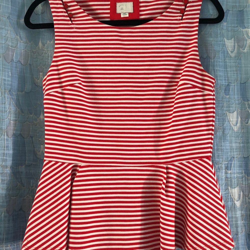Anthropologie Red and White Striped Peplum Top